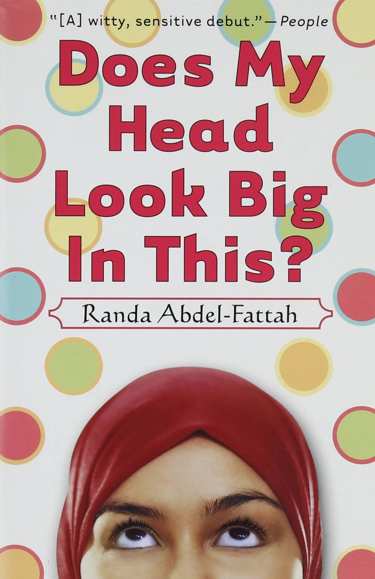 Polka dot book cover with image of a figure wearing a hijab looking up at the title text